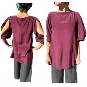 Geren Ford M Silk Burgundy Blouse w/ Cutout Sleeves